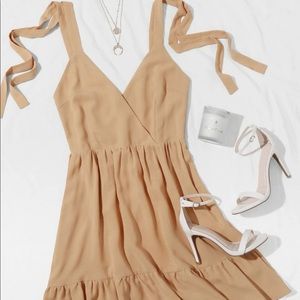 Surplice neck ties shoulder open back dress